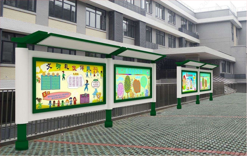 带顶棚 带液压杆橱窗 不锈钢镀锌板绿色油漆 宣传栏